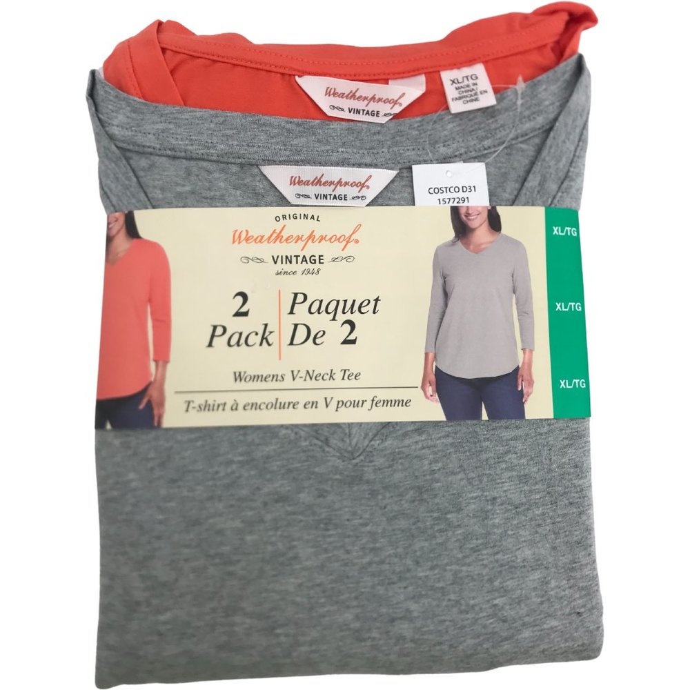 Weatherproof |Women's V-Neck Tee | 2 Pack | Grey & Orange | Various Sizes